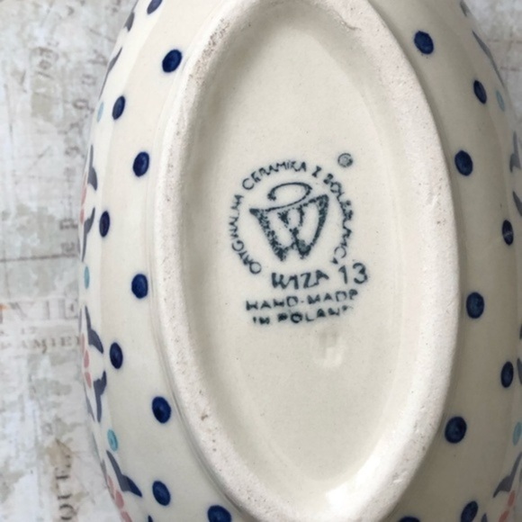Polish Pottery Blue Off White Floral Motif Ceramika Boleslawiec Wiza Gravy Boat - Picture 7 of 11